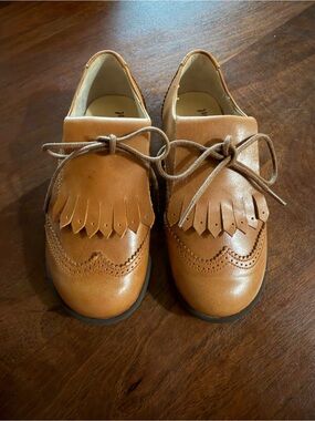 Manuela de Juan for Persnickety Tan Leather Kiltie Fringe Brogue Oxfords EU 26